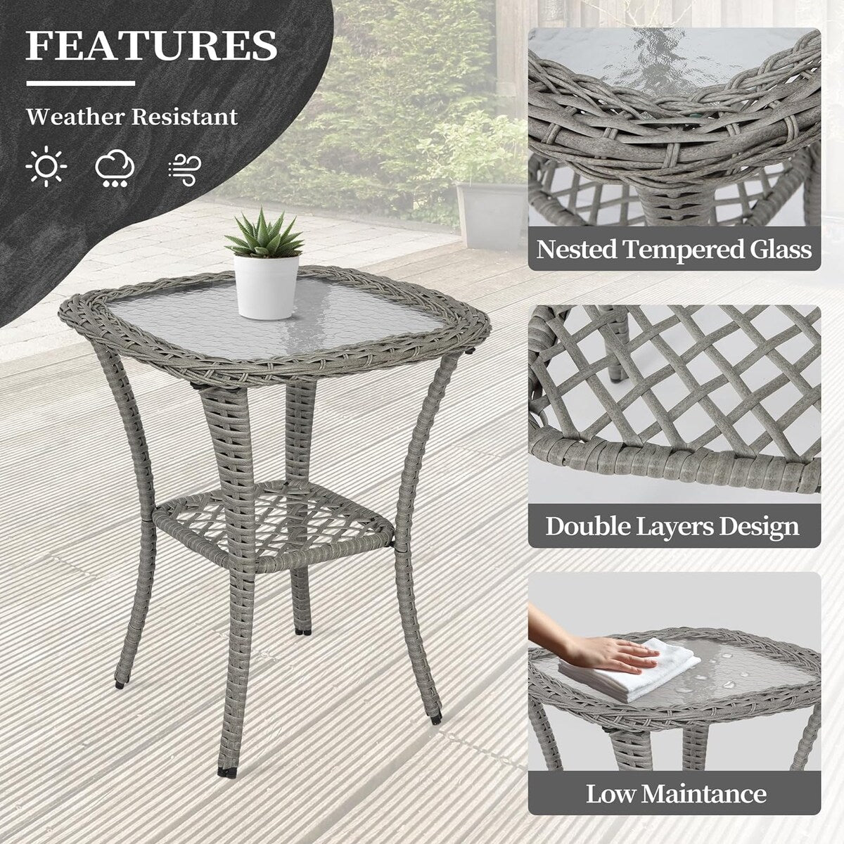 Ensemble de 3 chaises en rotin synthétique avec table et mobilier de jardin