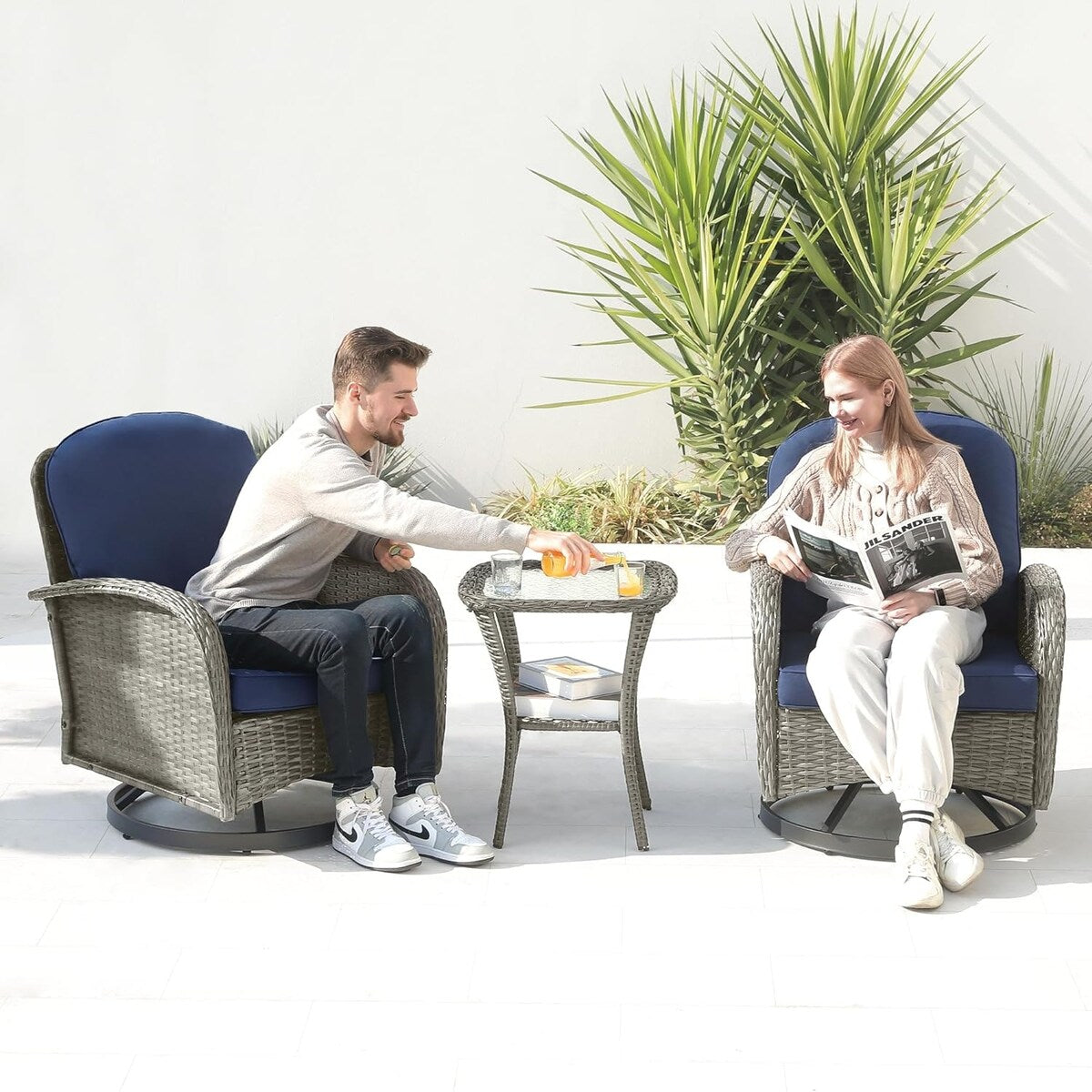 Ensemble de 3 chaises en rotin synthétique avec table et mobilier de jardin