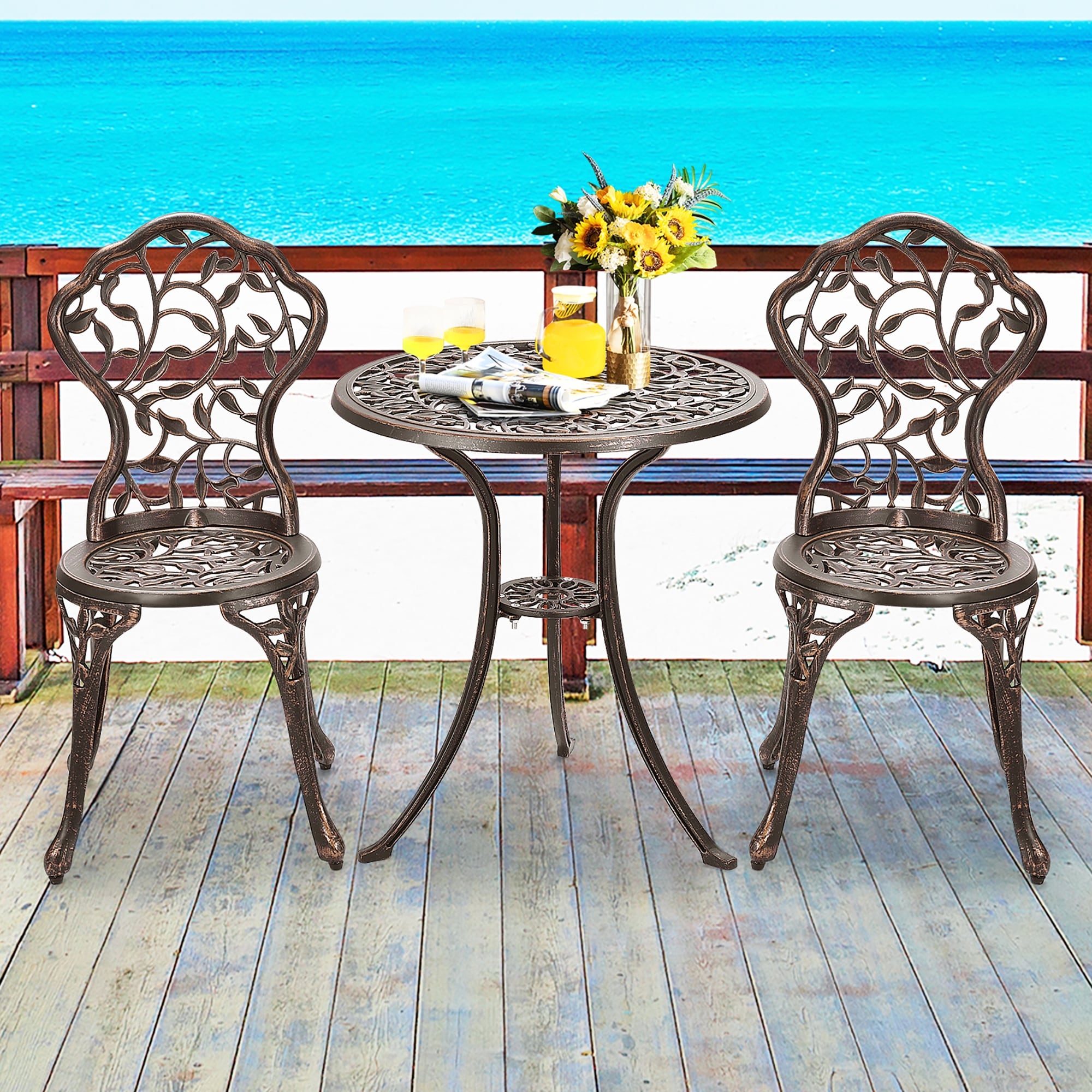 Ensemble de bistrot d'extérieur 3 pièces, ensemble de meubles de patio, table et chaises