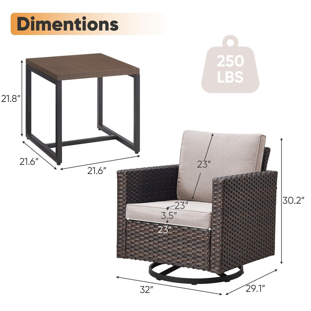 Ensemble de patio pivotant et à bascule en osier Gymojoy 3 pièces