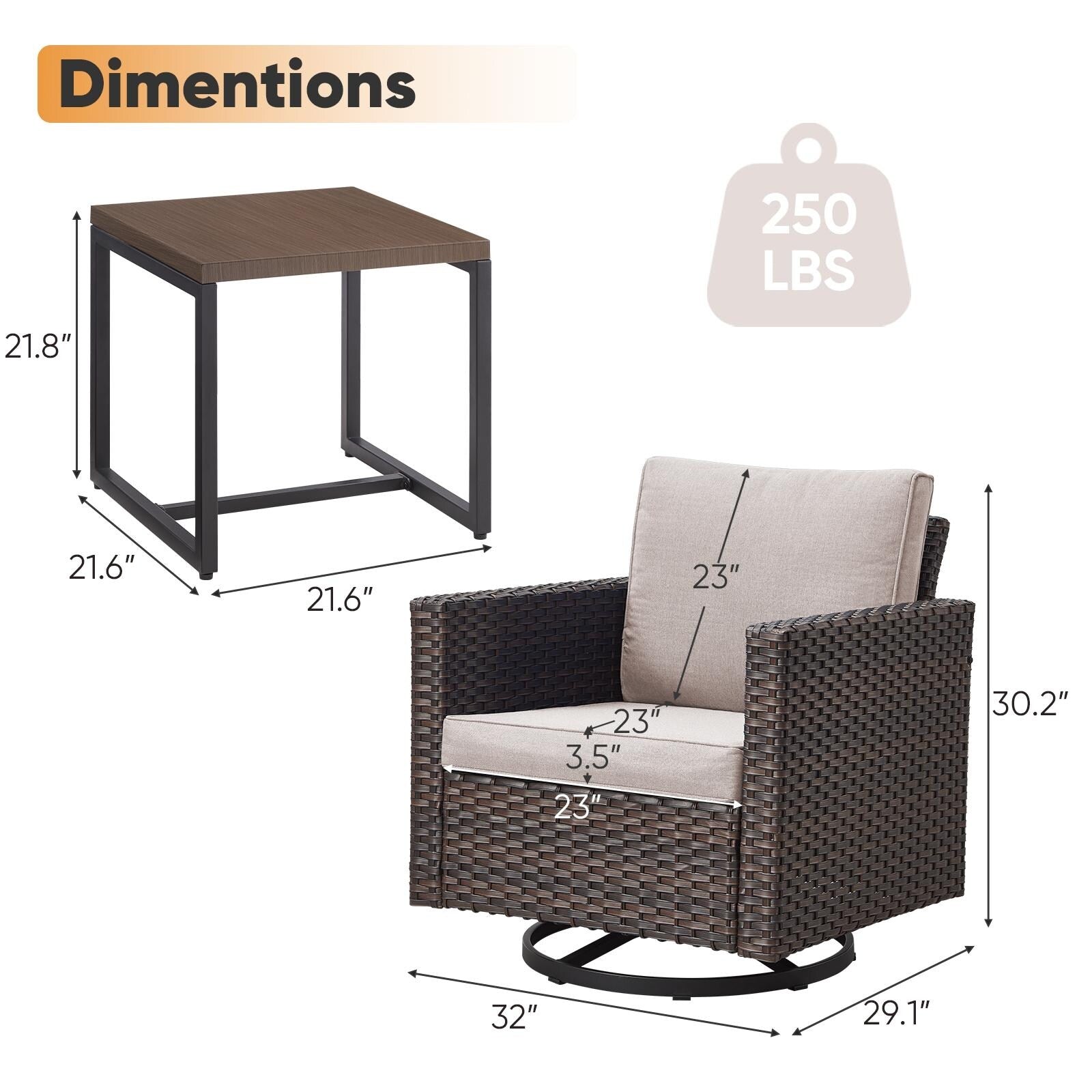Ensemble de patio pivotant et à bascule en osier Gymojoy 3 pièces