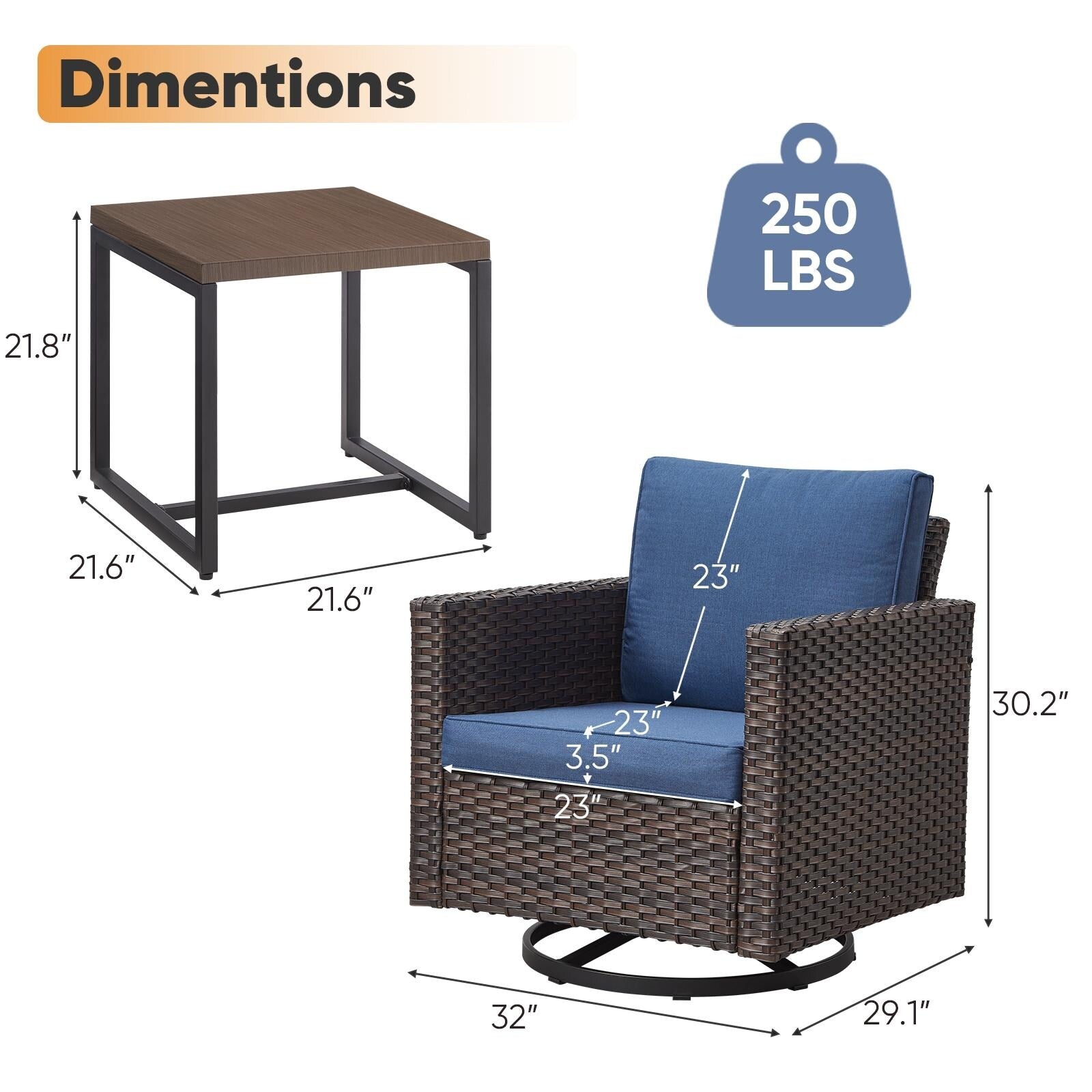 Ensemble de patio pivotant et à bascule en osier Gymojoy 3 pièces