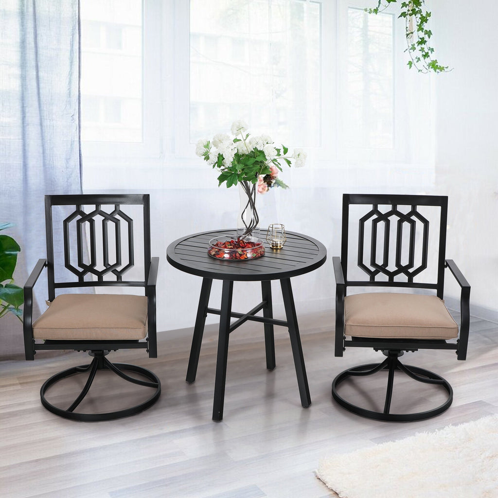 Ensemble de bistrot de patio 3 pièces MAISON ARTS, meubles de patio, ensembles de salle à manger, 2 chaises pivotantes avec coussins et 1 table basse ronde