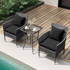 Ensemble de patio 3 pièces avec chaises rembourrées et table basse en verre - 20 x 20 x 28