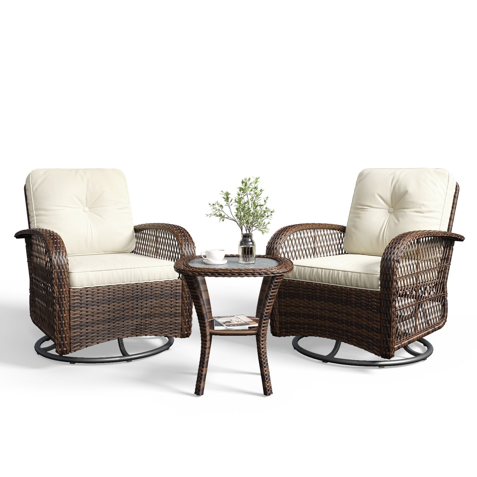 Ensemble de meubles de patio 3 pièces, ensemble de 2 chaises pivotantes à bascule