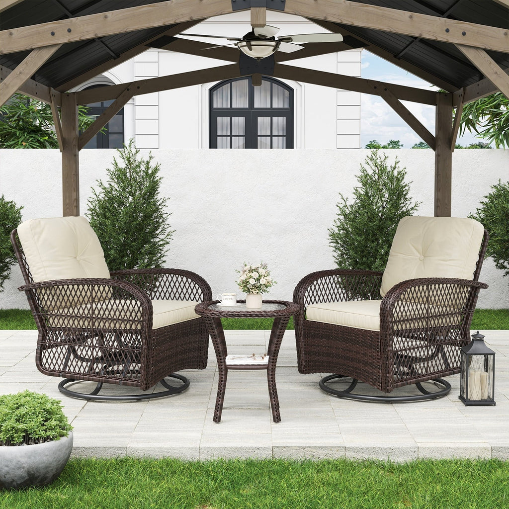 Ensemble de meubles de patio 3 pièces, ensemble de 2 chaises pivotantes à bascule
