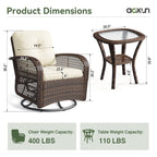 Ensemble de meubles de patio 3 pièces, ensemble de 2 chaises pivotantes à bascule