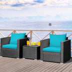 Ensemble de meubles de patio en osier 3 pièces avec coussin - 28,5 x 27,5 x 27 (L x l x H)