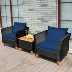 Ensemble de meubles de patio en osier 3 pièces avec coussin - 28,5 x 27,5 x 27 (L x l x H)