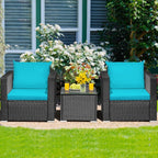 Ensemble de meubles de patio en osier 3 pièces avec coussin - 28,5 x 27,5 x 27 (L x l x H)