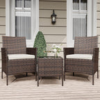 Ensemble de 3 chaises en rotin et osier avec table basse en verre