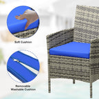 Ensemble de 3 chaises en rotin et osier avec table basse en verre