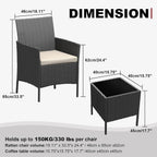 Ensemble de 3 chaises en rotin et osier avec table basse en verre