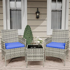 Ensemble de 3 chaises en rotin et osier avec table basse en verre