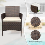 Ensemble de 3 chaises en rotin et osier avec table basse en verre