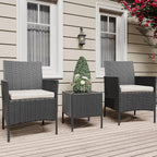 Ensemble de 3 chaises en rotin et osier avec table basse en verre