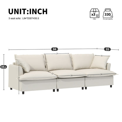 Module de canapé 3 places pour canapé sectionnel modulaire, assise large, canapé nuage en chenille avec coussins décoratifs