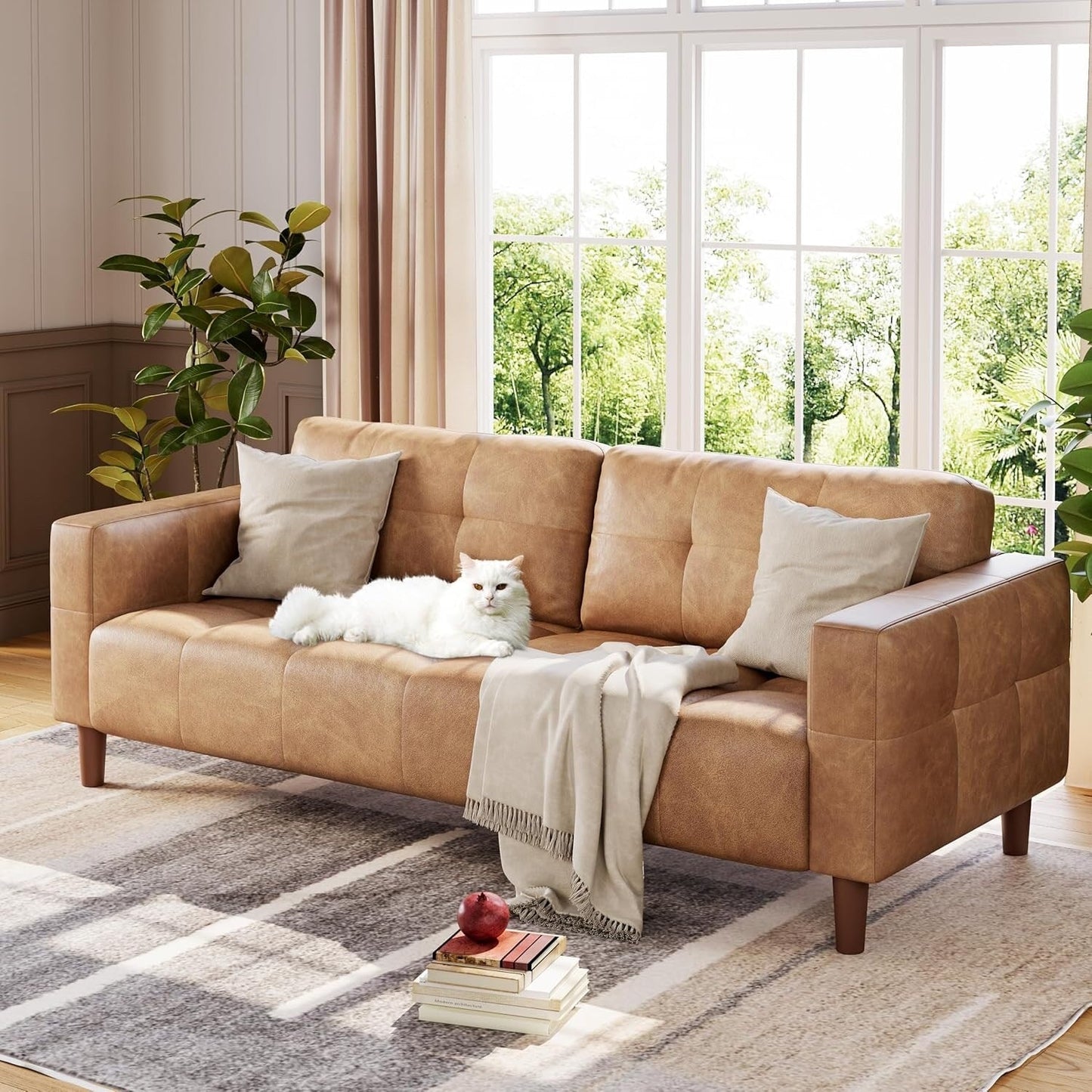 Canapé 3 places, 83 cm de large, similicuir, avec coussin à ressorts, moderne
