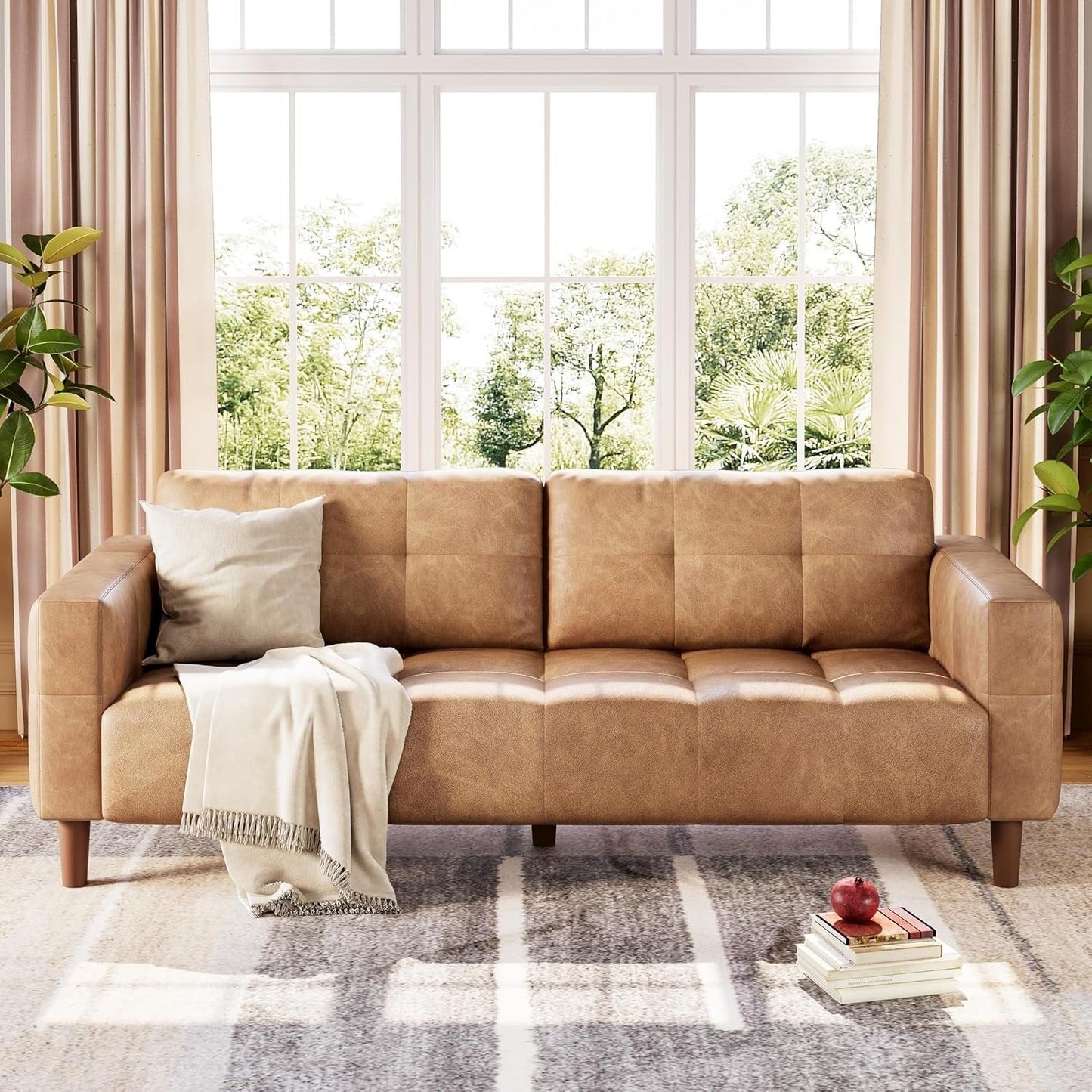 Canapé 3 places, 83 cm de large, similicuir, avec coussin à ressorts, moderne
