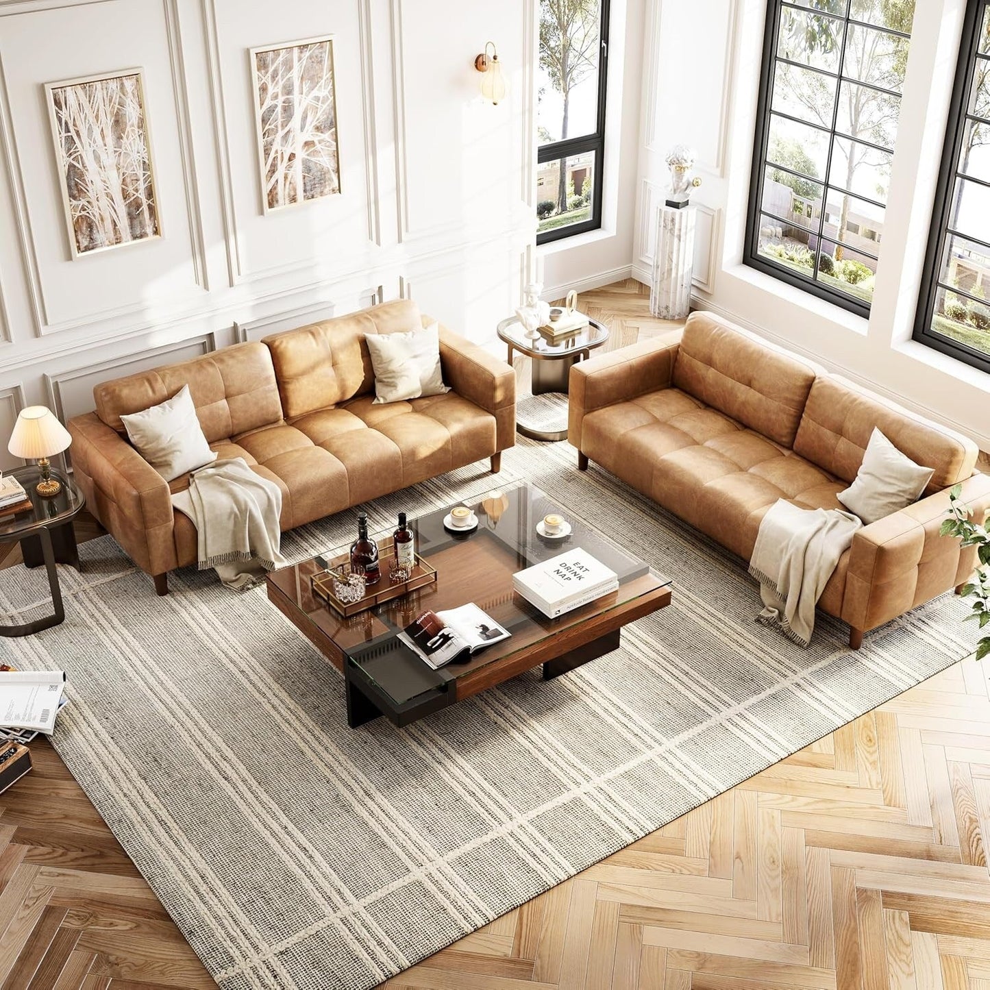 Canapé 3 places, 83 cm de large, similicuir, avec coussin à ressorts, moderne