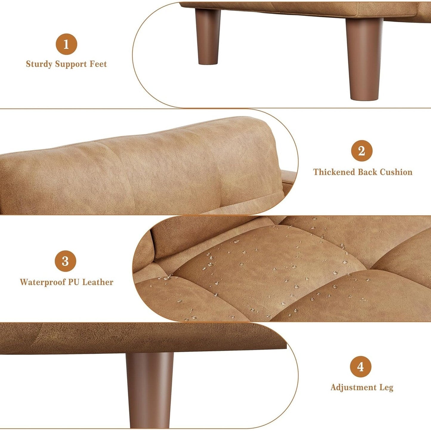Canapé 3 places, 83 cm de large, similicuir, avec coussin à ressorts, moderne
