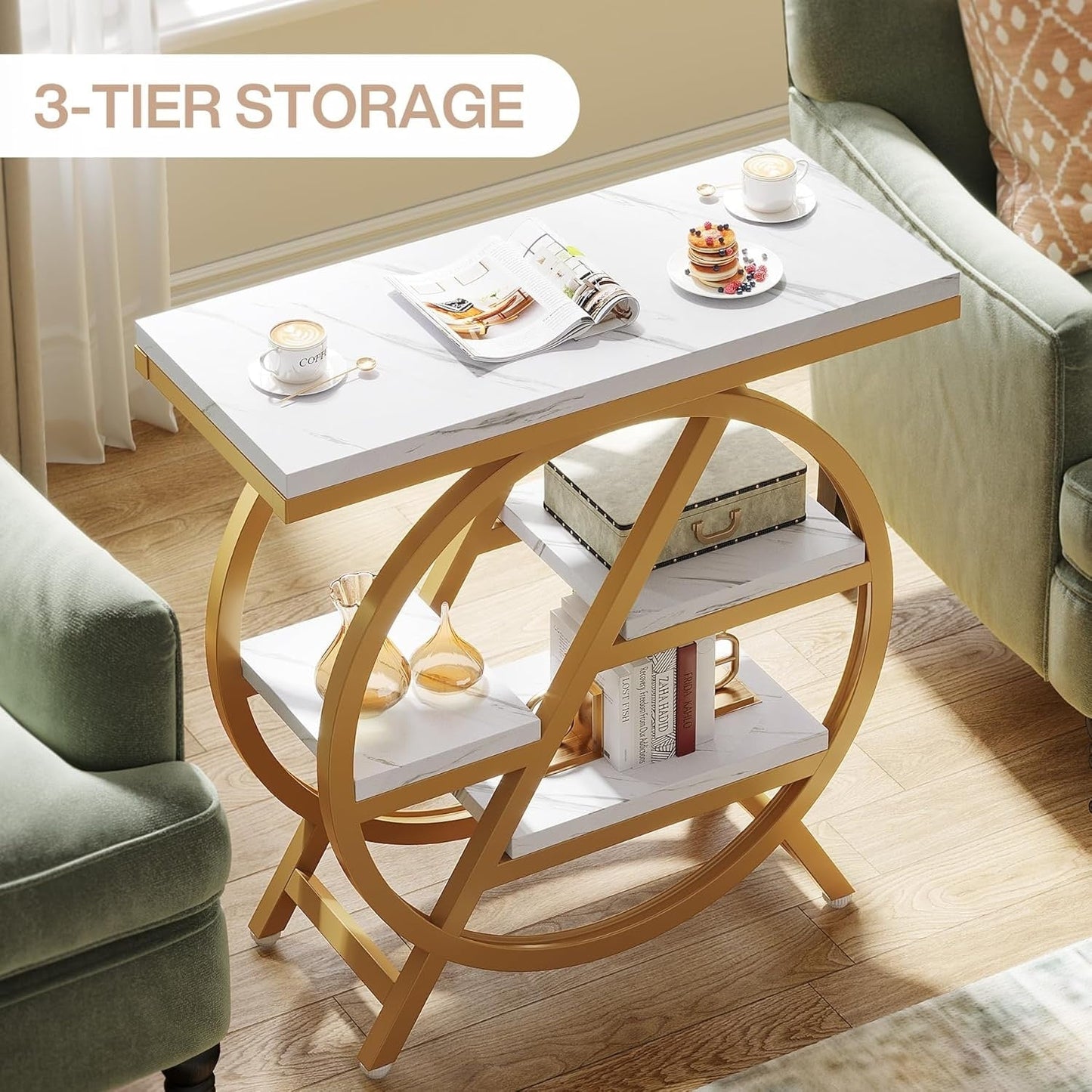 Table d'appoint à 3 niveaux avec rangement pour salon