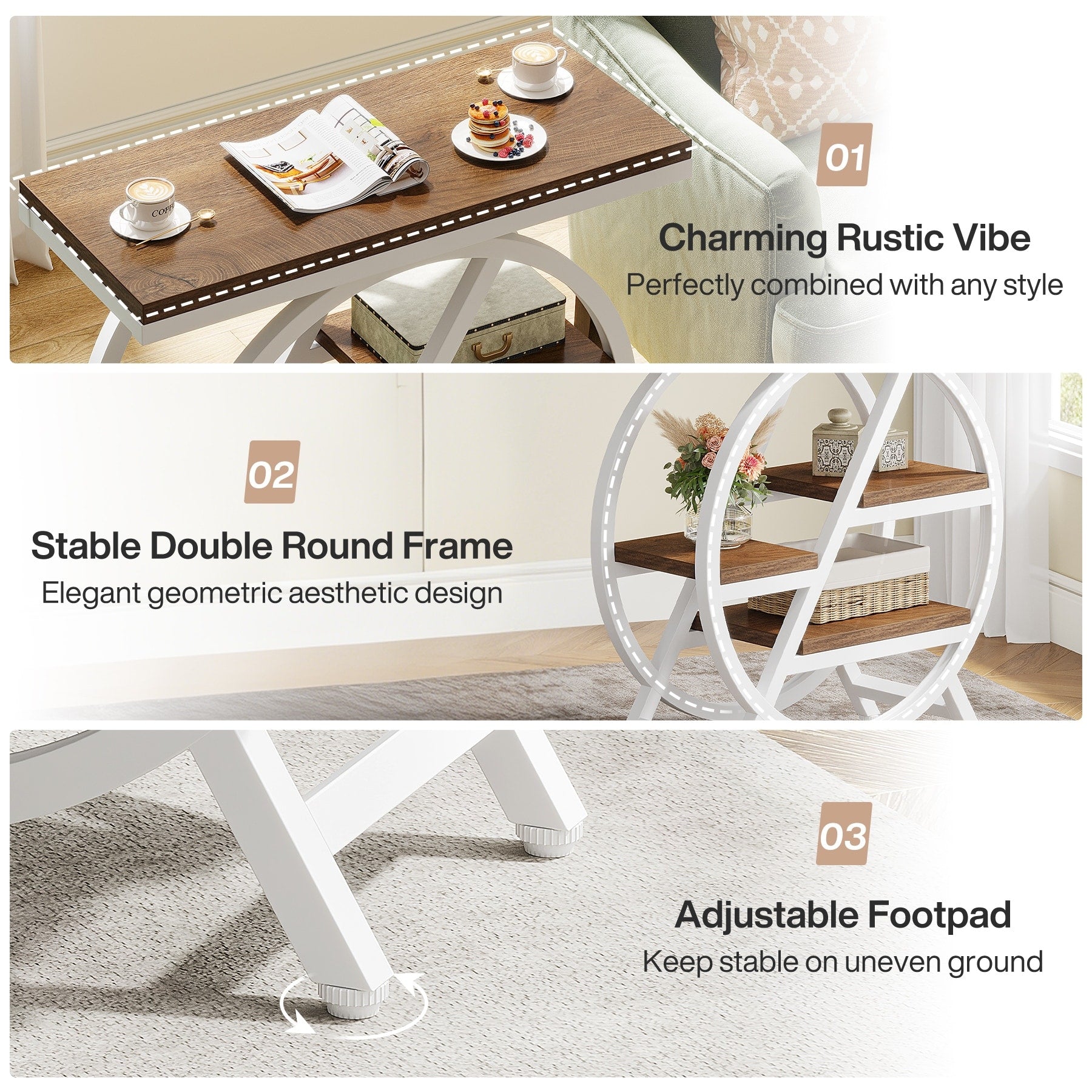 Table d'appoint à 3 niveaux avec rangement pour salon