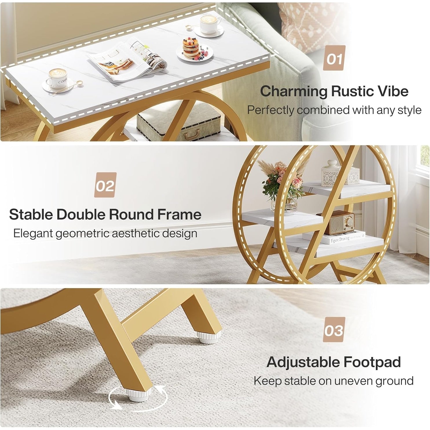 Table d'appoint à 3 niveaux avec rangement pour salon