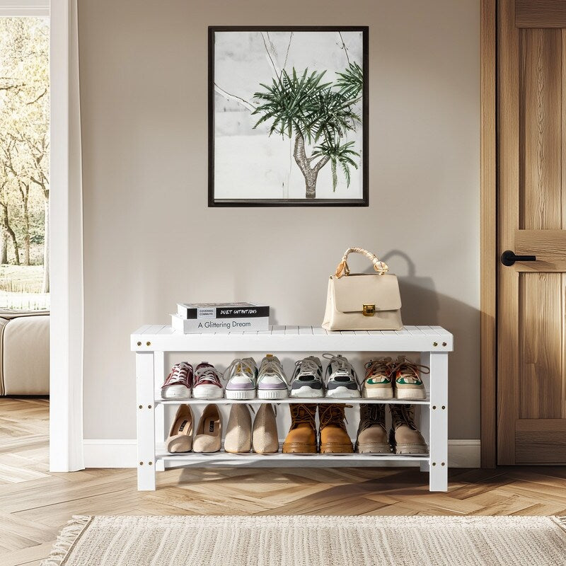 3-Tier Shoe Rack Bench Shoe Storage Organizer Holds Up to 240 lbs