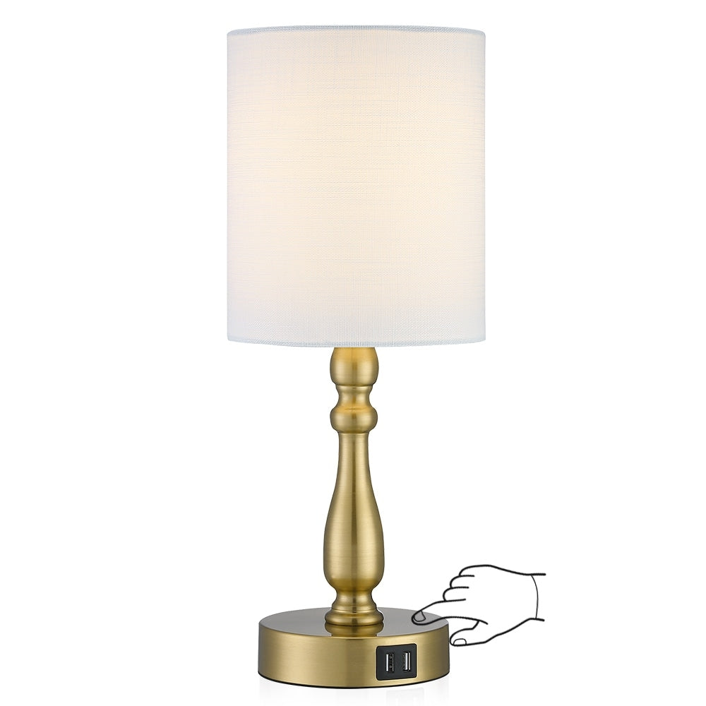 Petite lampe de table tactile à intensité variable 3 voies avec 2 ports USB, acier brossé