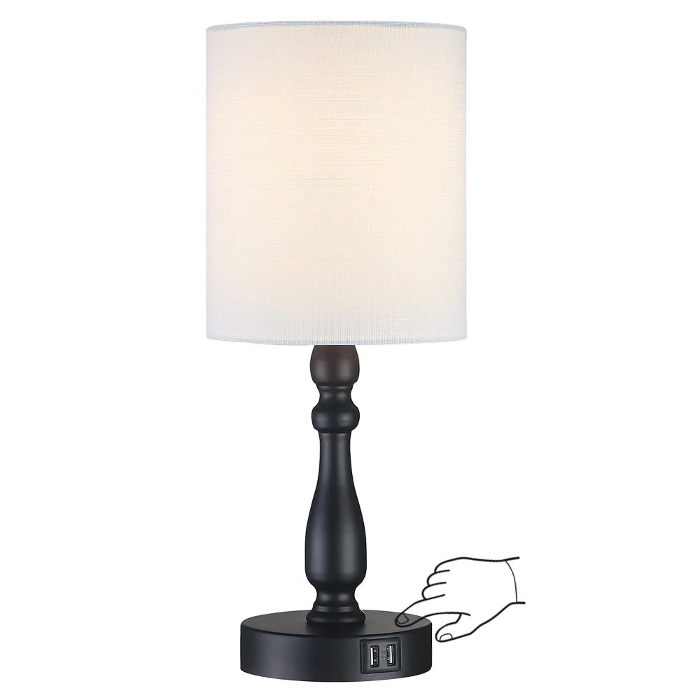 Petite lampe de table tactile à intensité variable 3 voies avec 2 ports USB, acier brossé