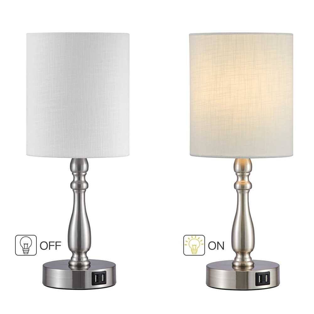 Petite lampe de table tactile à intensité variable 3 voies avec 2 ports USB, acier brossé