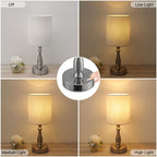 Petite lampe de table tactile à intensité variable 3 voies avec 2 ports USB, acier brossé
