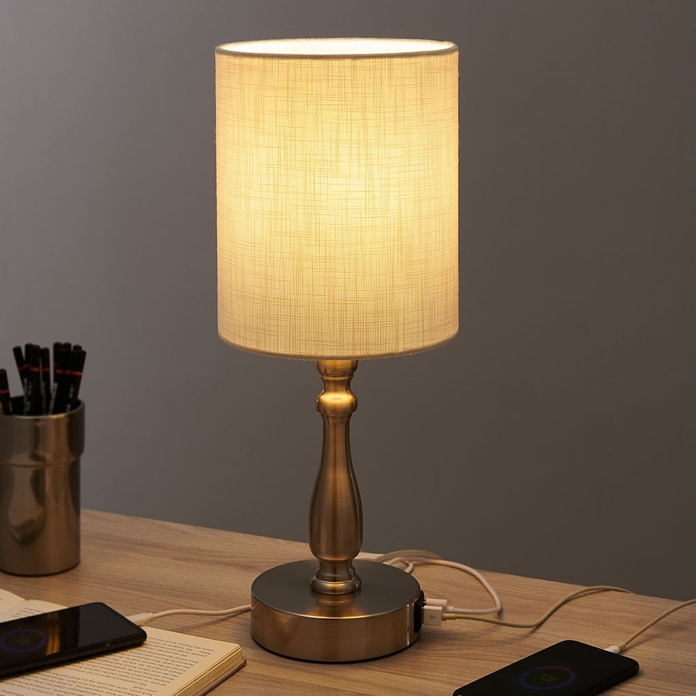 Petite lampe de table tactile à intensité variable 3 voies avec 2 ports USB, acier brossé