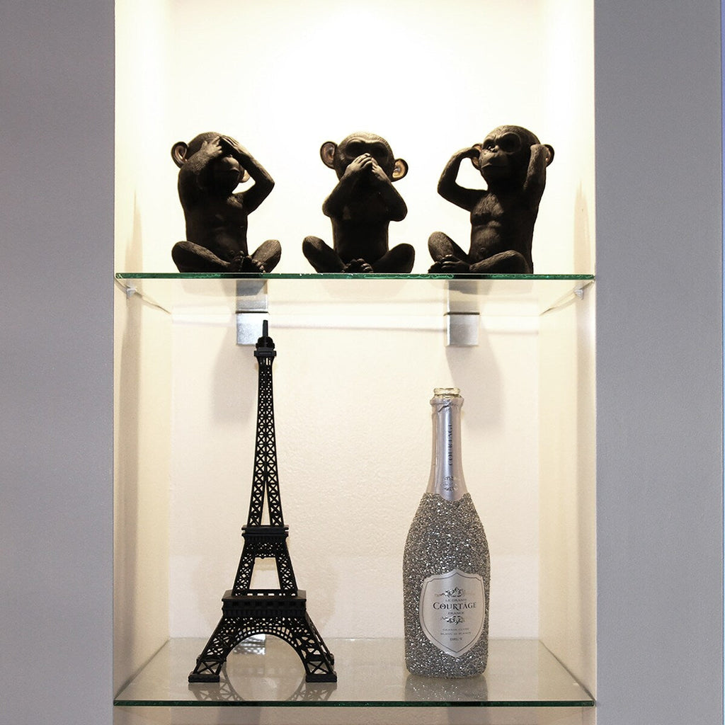 3 singes sages parlent, entendent, ne voient pas le mal, résine noire et or, lot de 3