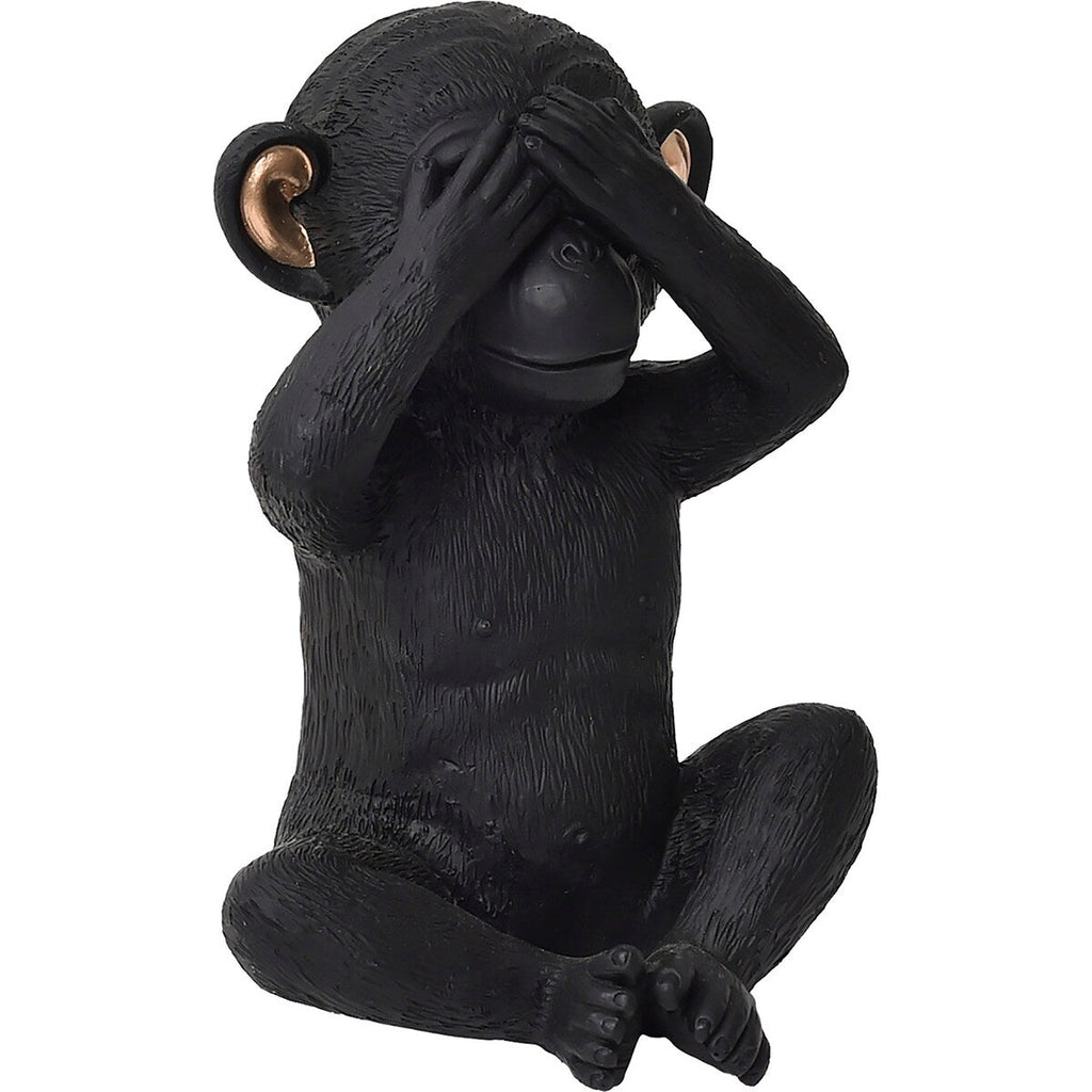 3 singes sages parlent, entendent, ne voient pas le mal, résine noire et or, lot de 3