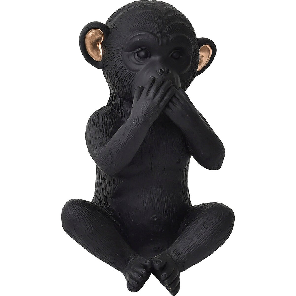 3 singes sages parlent, entendent, ne voient pas le mal, résine noire et or, lot de 3