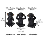 3 singes sages parlent, entendent, ne voient pas le mal, résine noire et or, lot de 3