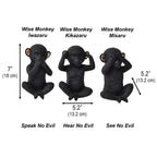 3 singes sages parlent, entendent, ne voient pas le mal, résine noire et or, lot de 3
