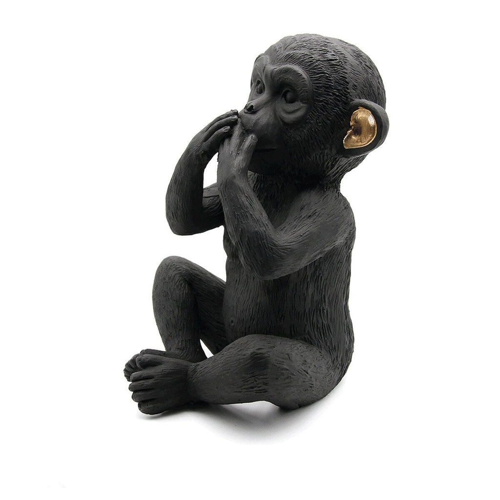 3 singes sages parlent, entendent, ne voient pas le mal, résine noire et or, lot de 3