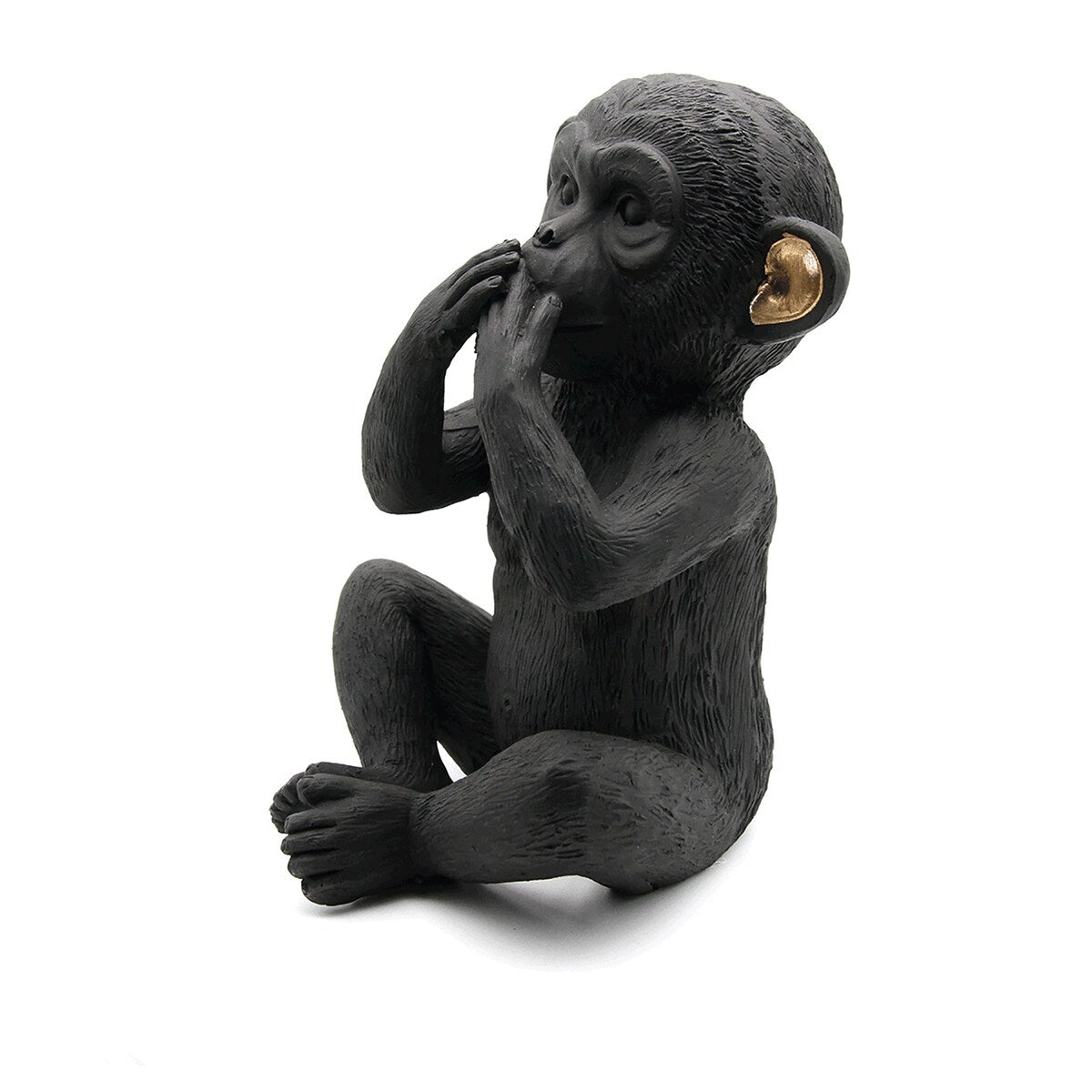 3 singes sages parlent, entendent, ne voient pas le mal, résine noire et or, lot de 3