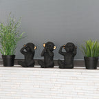 3 singes sages parlent, entendent, ne voient pas le mal, résine noire et or, lot de 3