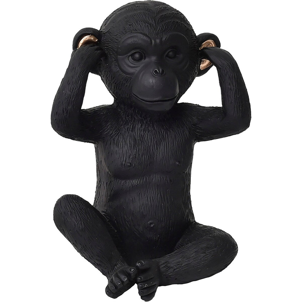 3 singes sages parlent, entendent, ne voient pas le mal, résine noire et or, lot de 3