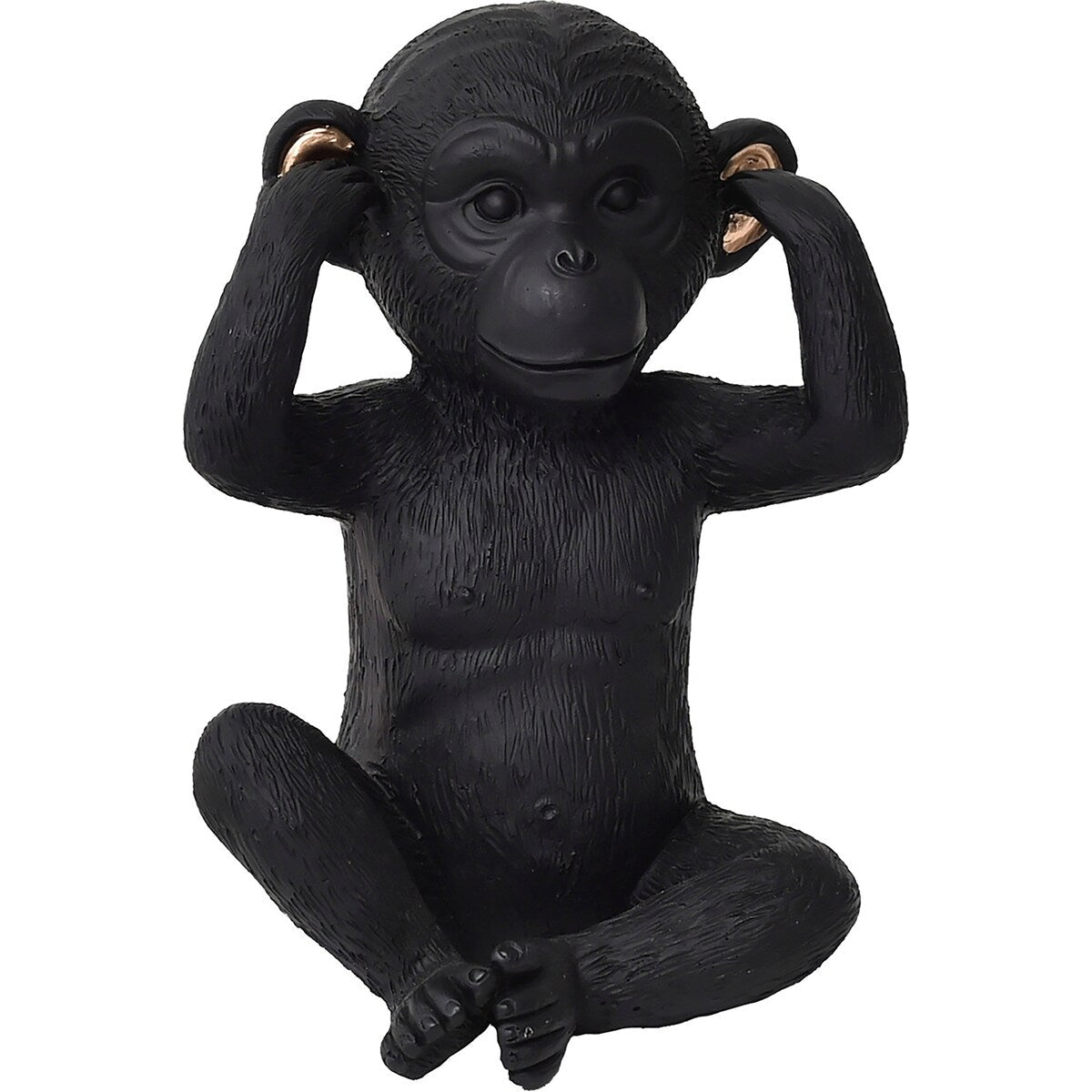 3 singes sages parlent, entendent, ne voient pas le mal, résine noire et or, lot de 3