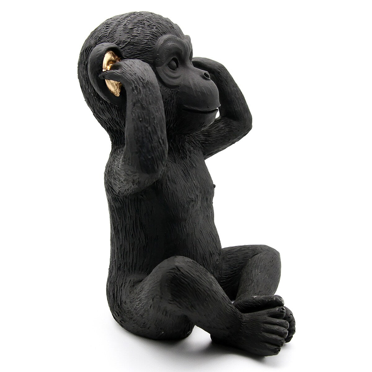 3 singes sages parlent, entendent, ne voient pas le mal, résine noire et or, lot de 3