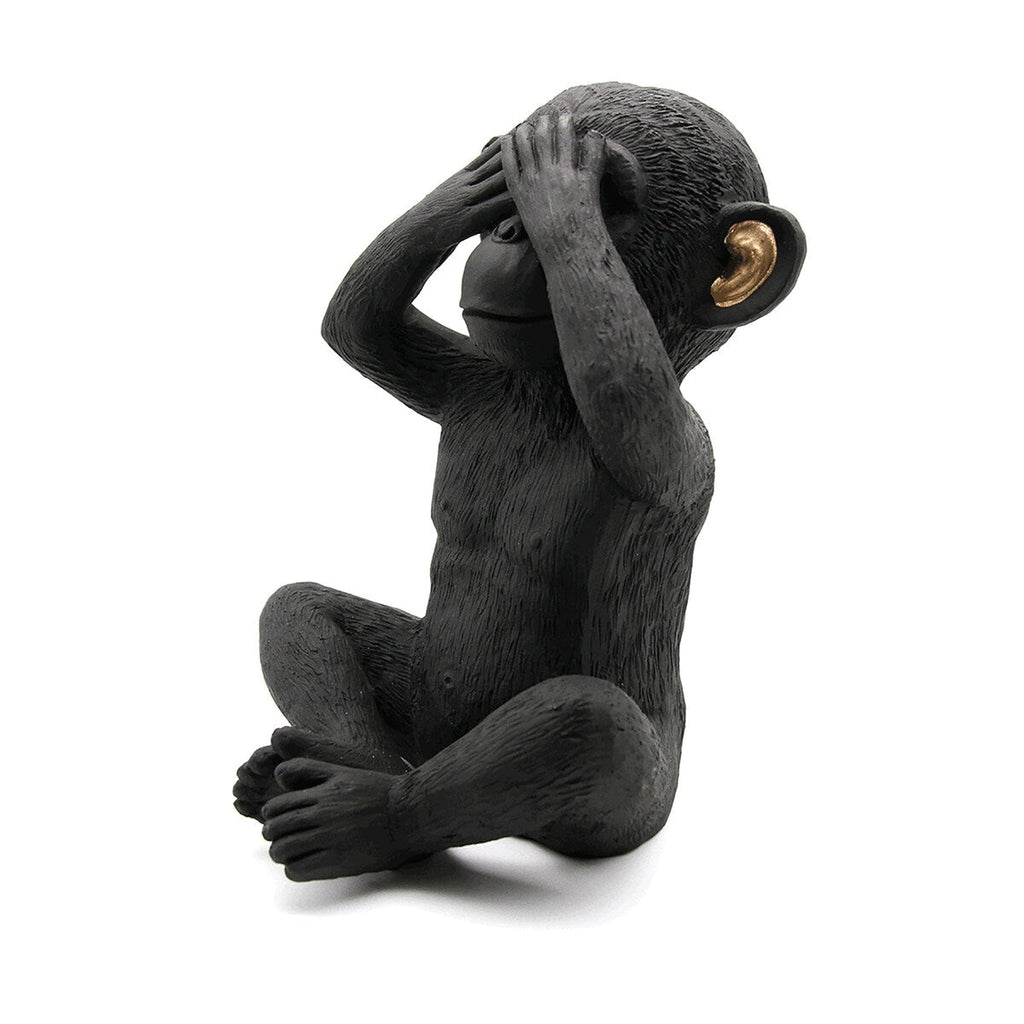 3 singes sages parlent, entendent, ne voient pas le mal, résine noire et or, lot de 3