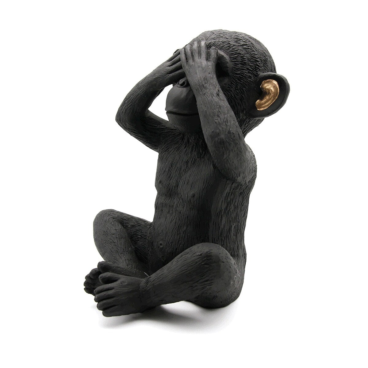 3 singes sages parlent, entendent, ne voient pas le mal, résine noire et or, lot de 3