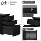 Classeur métallique verrouillable à 3 tiroirs pour bureau à domicile, armoire roulante entièrement assemblée