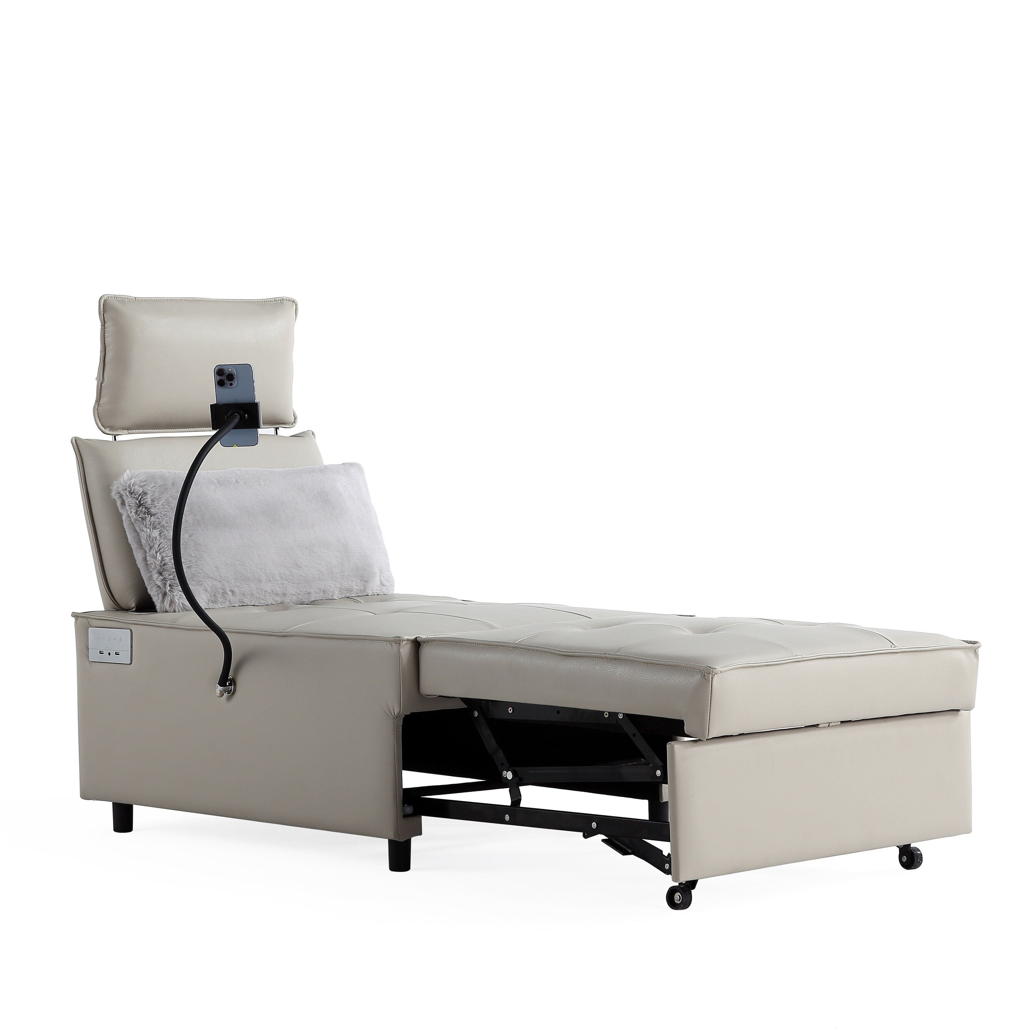 Fauteuil convertible 3 en 1, canapé inclinable réglable avec haut-parleurs Bluetooth, ports USB et oreiller moelleux