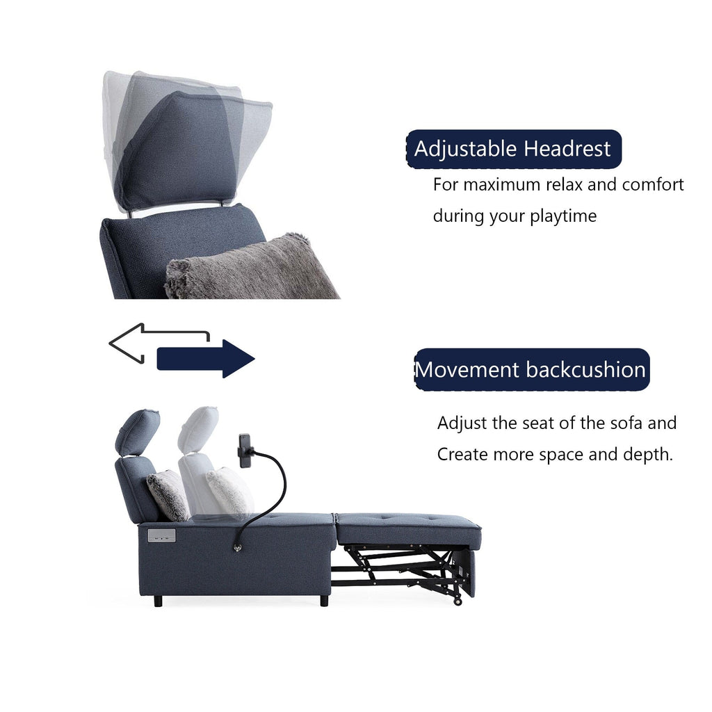 Fauteuil convertible 3 en 1, canapé inclinable réglable avec haut-parleurs Bluetooth, ports USB et oreiller moelleux
